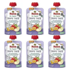 6 x Mus Owocowy Tropikalny Tygrys (Jabłko, Mango, Marakuja) Bez Dodatku Cukru Bio Demeter 100 g - Holle