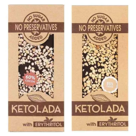 Zestaw Ketolada® Czekolada 60% z Erytrytolem i Migdałami 100 g + Ketolada 85% z Erytrytolem i Migdałami 100 g  