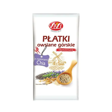 Płatki Owsiane Górskie z Chia Błyskawiczne 300 g - Vivio - Przecena Krótka Data Minimalnej Trwałości