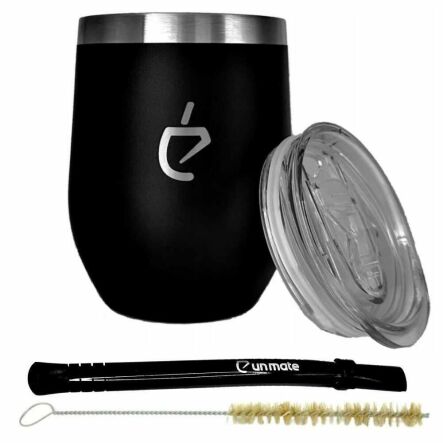 Czarny Zestaw do Yerba Mate TERMOLID (Matero INOX z pokrywką+ Bombilla+ Czyścik)