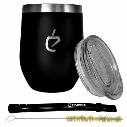 Czarny Zestaw do Yerba Mate TERMOLID (Matero INOX z pokrywką+ Bombilla+ Czyścik)