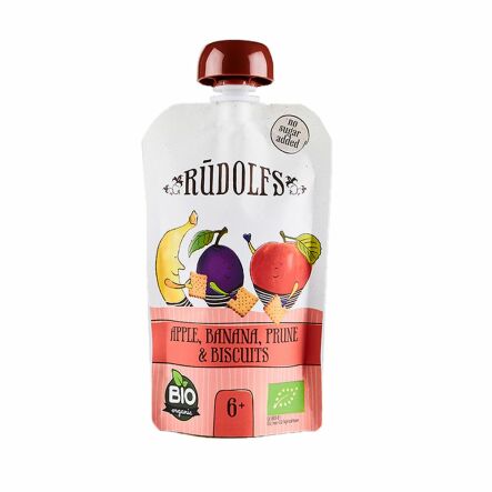 Mus Owocowy Jabłko, Banan, Śliwka i Ciasteczka Bio 110 g -  Rudolfs