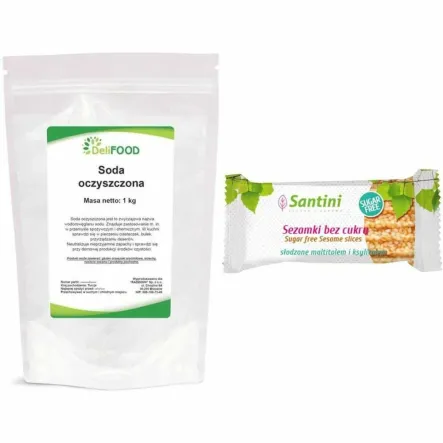 Wodorowęglan Sodu - Soda Oczyszczona 1 kg - DeliFOOD + Sezamki Bez Dodatku Cukru z Ksylitolem i Maltitolem 27 g - Santini