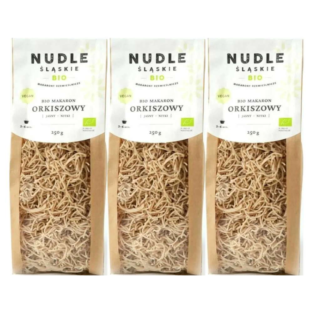 3 x Makaron Orkiszowy Jasny Nitki BIO 250 g - Nudle Śląskie