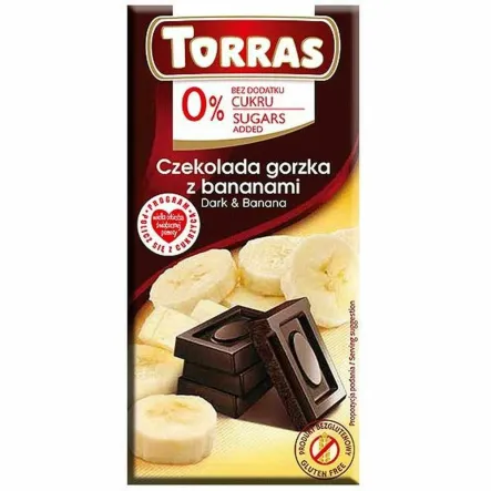 Czekolada Gorzka z Bananami  Bez Dodatku Cukru 75 g - Torras