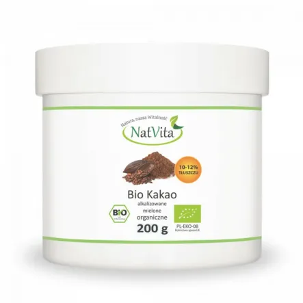 Kakao Mielone Bio (10-12% Tluszczu) 200 g - Natvita