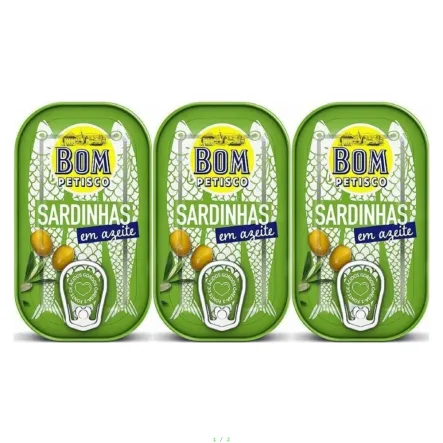 3 x Sardynki Portugalskie w Oliwie z Oliwek 120 g (84 g) - Bom Petisco