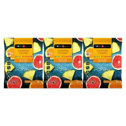 3 x Cukierki Multiwitamina ze Stewią Bez Dodatku Cukru 50 g - Pure & Good