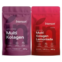 Multi Kolagen Pure 420 g + Multi Kolagen Lemoniada z Witaminą C Truskawka 660 g - Intenson