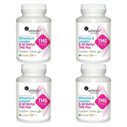 4 x Witamina B Complex B-50 Methyl TMG Plus 100 Kapsułek Vege - Aliness