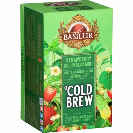 Herbatka COLD BREW Strawberry, Cucumber & Mint Saszetki 40 g (20x 2 g) - BASILUR