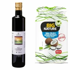 Olej z Czarnuszki Tłoczony na Zimno Nieoczyszczony 500 ml - Zielony Nurt + Olej Kokosowy Extra Virgin Nierafinowany Zimnotłoczony Bio 900 ml - Big Nature
