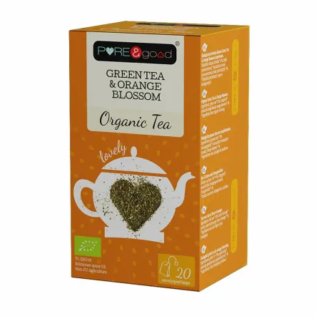 Herbatka Ekologiczna Green Tea Orange Blossom 36 g 20 Torebek Pure and Good