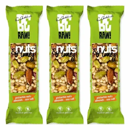 3 x BeRaw Baton Nuts and Honey Pistachio 30 g - Purella