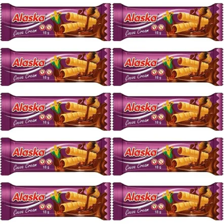 10 x Rurki Kukurydziane Nadziewane Kakaowe Bezglutenowe 18 g - Alaska