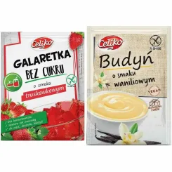 Zestaw Galaretka Truskawkowa Bez Dodatku Cukru Bezglutenowa 14 g - Celiko + Budyń o Smaku Waniliowym Bezglutenowy Bez Dodatku Cukru 40 g - Celiko