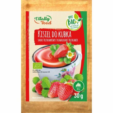 Bio Kisiel do Kubka Smak Truskawkowy z Kawałkami Truskawek 30 g - Vitally Food