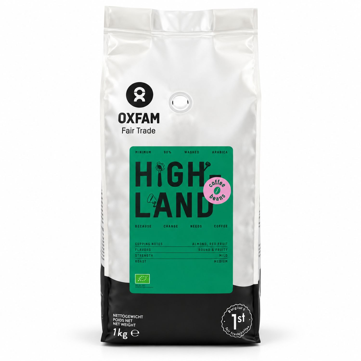 Kawa Ziarnista Wysokogórska Arabica/Robusta Fair Trade BIO 1 kg Oxfam Fair Trade