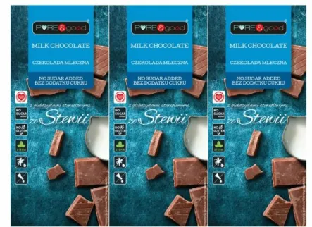 3 x Czekolada Mleczna ze Stewią Bez Dodatku Cukru 100 g - Pure and Good