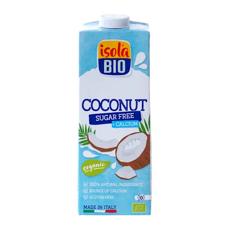Napój Kokosowy Bez Cukru z Wapniem Bezglutenowy Bio 1 l Isola - Przecena Krótka Data Minimalnej Trwałości