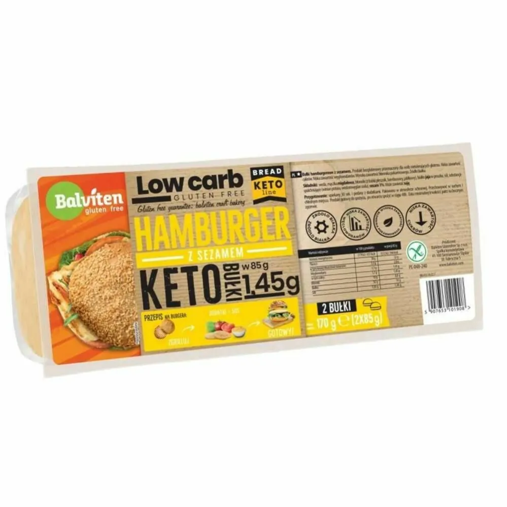 KETO Bułki Hamburgerowe z Sezamem Bezglutenowe 170 g (2x 85 g) - Balviten