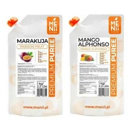 Puree Mango Alphonso Premium Pulpa 1 kg Menii + Puree Marakuja Premium Pulpa 1 kg Menii