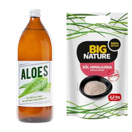 Sok z Aloesu 1 l Farma Card + Sól Himalajska Różowa Drobna 2,2 kg - Big Nature