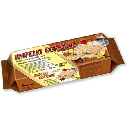 Bezglutenowe Wafelki gofrowe z kremem o smaku orzechowym Bez Dodatku Cukru 80 g -Biomar