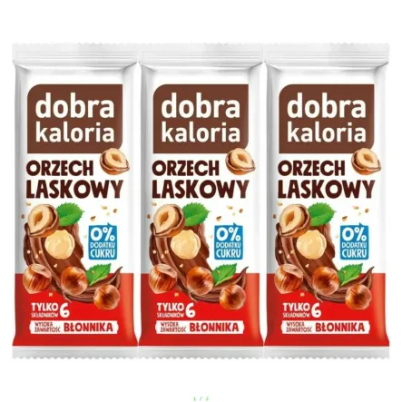 3 x Baton Orzech Laskowy Bez Dodatku Cukru 35 g - Dobra Kaloria