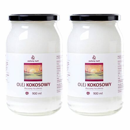 Zestaw 2 x Olej Kokosowy Nierafinowany - Tłoczony Na Zimno 900 ml - Zielony Nurt