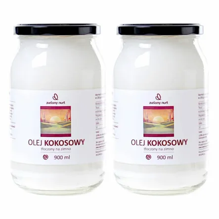 Zestaw 2 x Olej Kokosowy Nierafinowany - Tłoczony Na Zimno 900 ml - Zielony Nurt