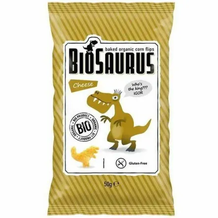 Pieczone Chrupki Kukurydziane o Smaku Serowym Bezglutenowe Bio 50 g - BioSaurus