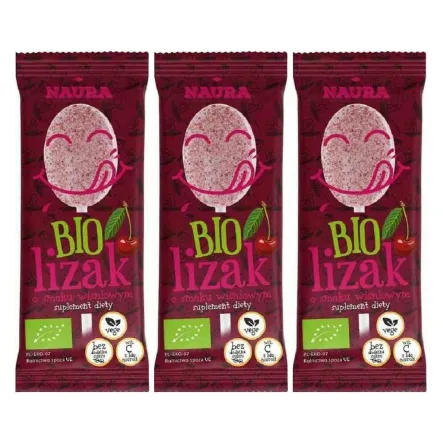 3 x Lizak Pudrowy o Smaku Wiśniowym BIO 6 g - Naura