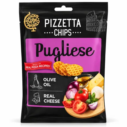 Chrupiące Chipsy Pizzetta Pugliese z Serem i Oliwą z Oliwek 70 g - Snacks of the World