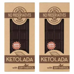 Zestaw 2 x Przepyszna Czekolada KETOLADA 60% z Erytrytolem 100 g - tylko kakao + erytrol !