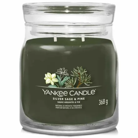 Świeca Średnia  SILVER SAGE and  PINE - Wosk Sojowy 368 g - YANKEE CANDLE