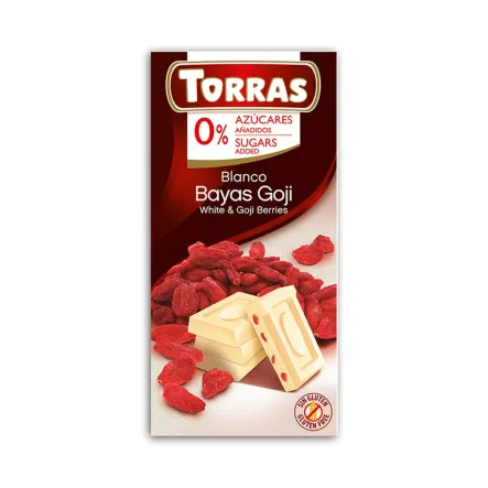 Czekolada Biała z Jagodami Goji  bez Dodatku Cukru 75 g - Torras