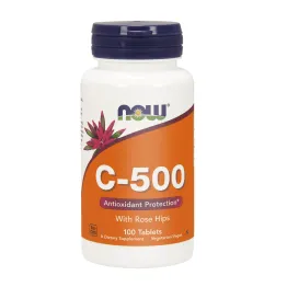 Witamina C-500 z Owocem Dzikiej Róży 100 Tabletek - Now ( Ascorbic Acid )