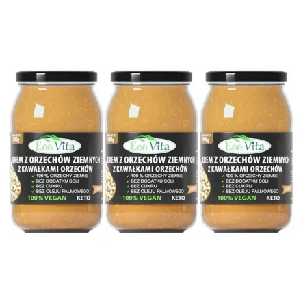 3 x Krem z Orzechów Ziemnych z Kawałkami Orzechów 100% 900 g - EOOVITA