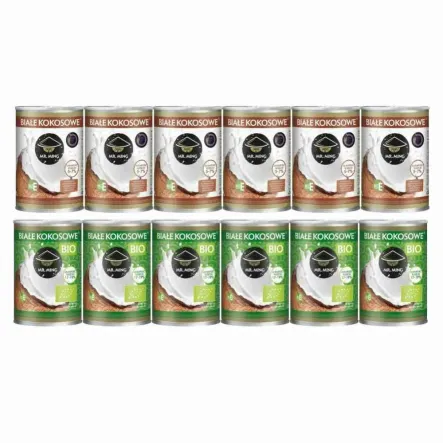6 x Białe Kokosowe Mleczko 5-7% Tłuszczu 400 ml - Mr. Ming + 6 x Białe Kokosowe Mleczko BIO 17-19%Tłuszczu 400 ml - Mr. Ming