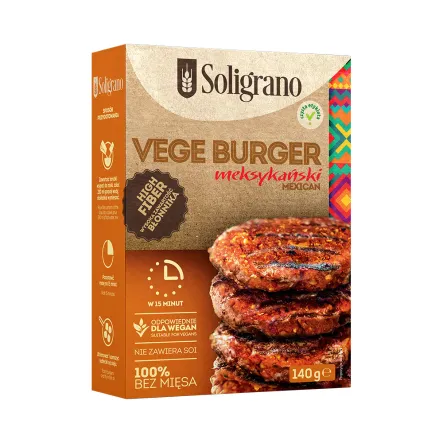 Vege Burger Meksykański 140 g - Soligrano - Przecena Krótka Data Minimalnej Trwałości