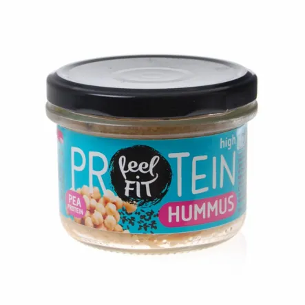 Hummus Protein z Czarnuszką i Białkiem Grochu 185 g - FeelFIT - Przecena Krótka Data Minimalnej Trwałości