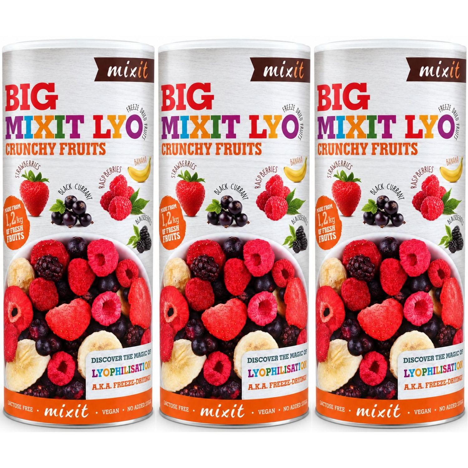 3 x Duże Chrupiące Owoce (Liofilizowane Owoce) 150 g - Mixit