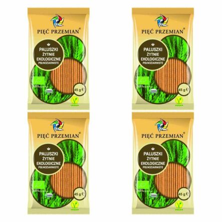 Zestaw 4 x Paluszki Żytnie Pełnoziarniste Bio 45 g Pięć Przemian