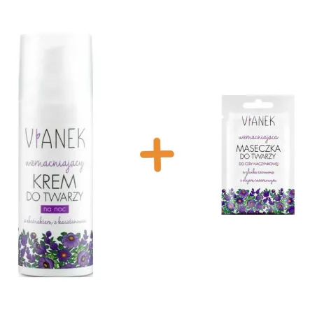 Wzmacniający Krem do Twarzy na Noc Cera Naczynkowa 50 ml - Vianek + Wzmacniająca Maseczka do Twarzy 10 g - Vianek
