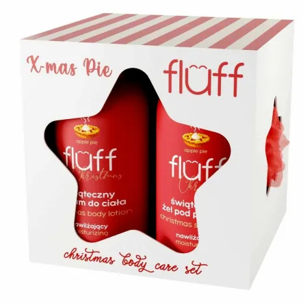 Zestaw X-MAS PIE (Żel pod Prysznic Szarlotka 200 ml + Balsam do Ciała Szarlotka 200 ml + Myjka do Ciała Czerwona) - Fluff