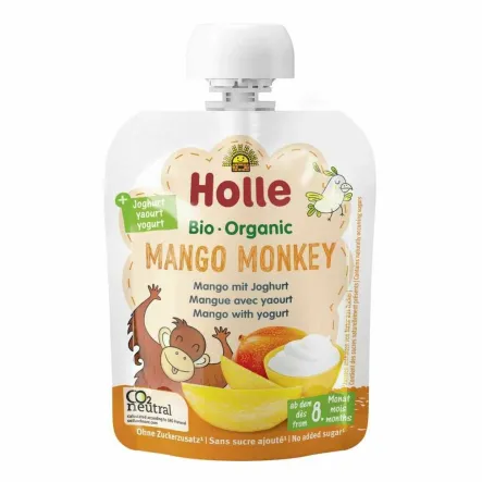 Mus Owocowy z Jogurtem Mango Małpka Bio 85 g - Holle - Przecena Krótka Data Minimalnej Trwałości