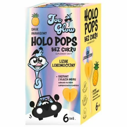 Lizaki Lokomocyjne Bez Cukru Smak Ananasowy 6 Sztuk - Holo Pops (data: 28.02.2026)