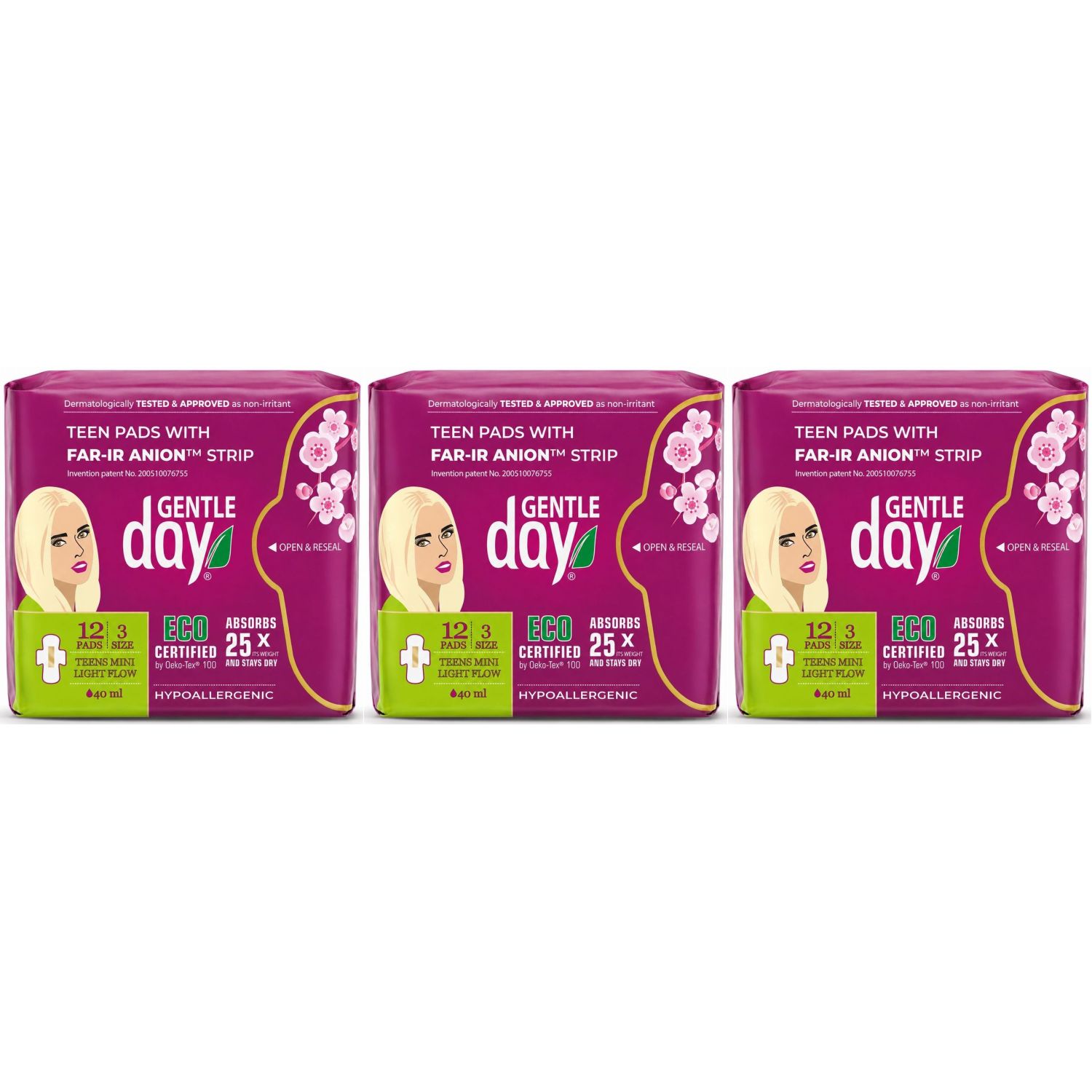 3 x Podpaski Higieniczne Mini z Paskiem Anionowym 12 Sztuk - Gentle Day