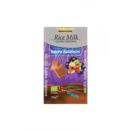 Czekolada Z Rodzynkami I Orzechami Bez Laktozy Bezglutenowa Na Napoju Ryżowym Bio 100g 